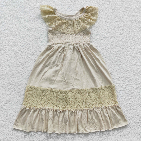 Girls lace sleeve smocked dress