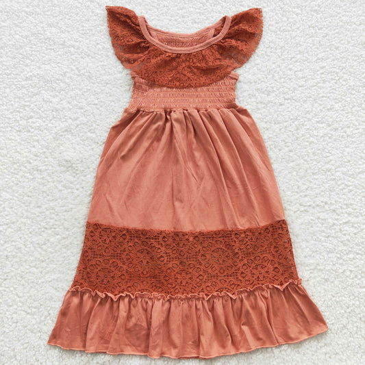 Girls lace sleeve smocked dress