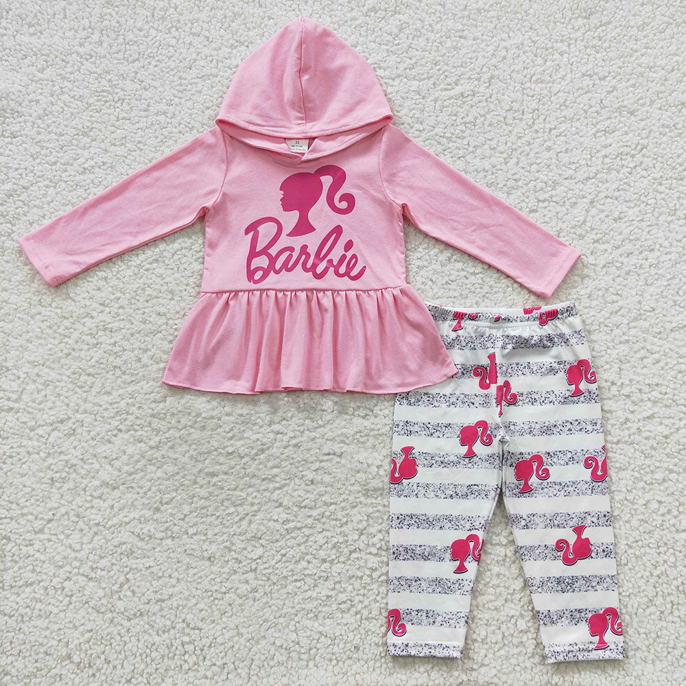 wholesale girls doll long sleeve pink hoodie top leggings boutique clothing set