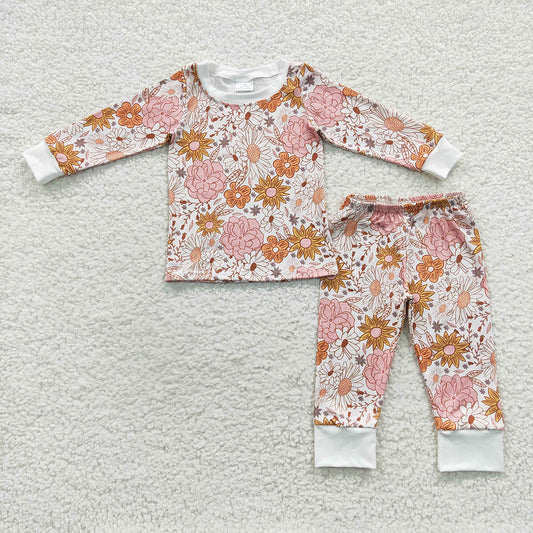 baby girls floral design long sleeve 2pcs pajama set
