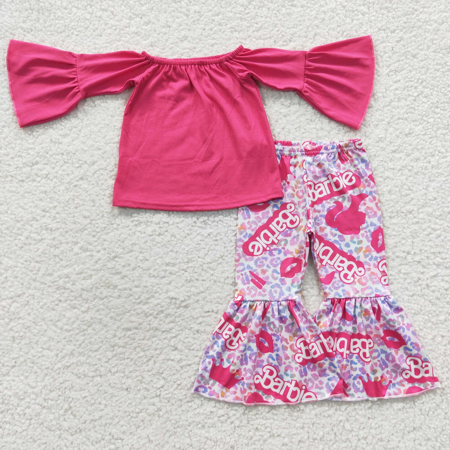 wholesale baby girls hot pink doll outfit kids boutique outfit