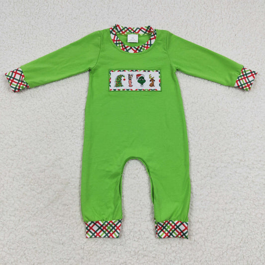 boy embroidery green cartoon Christmas romper