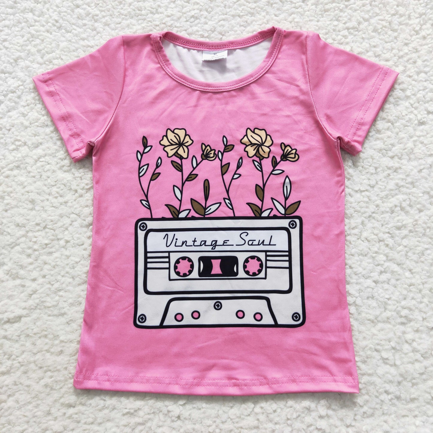 girls short sleeve flower tape t-shirt