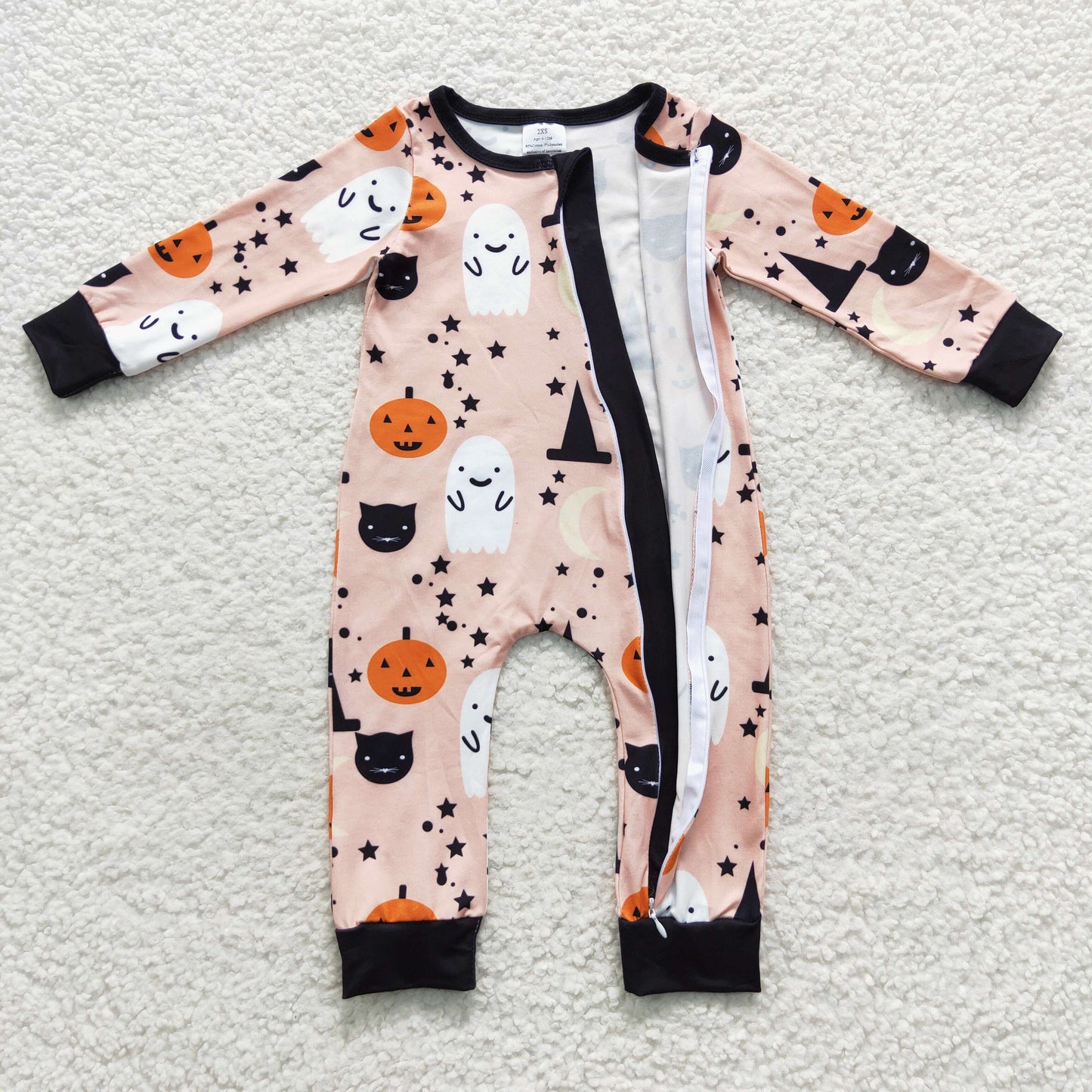 Halloween ghost pumpkin long sleeve zip romper