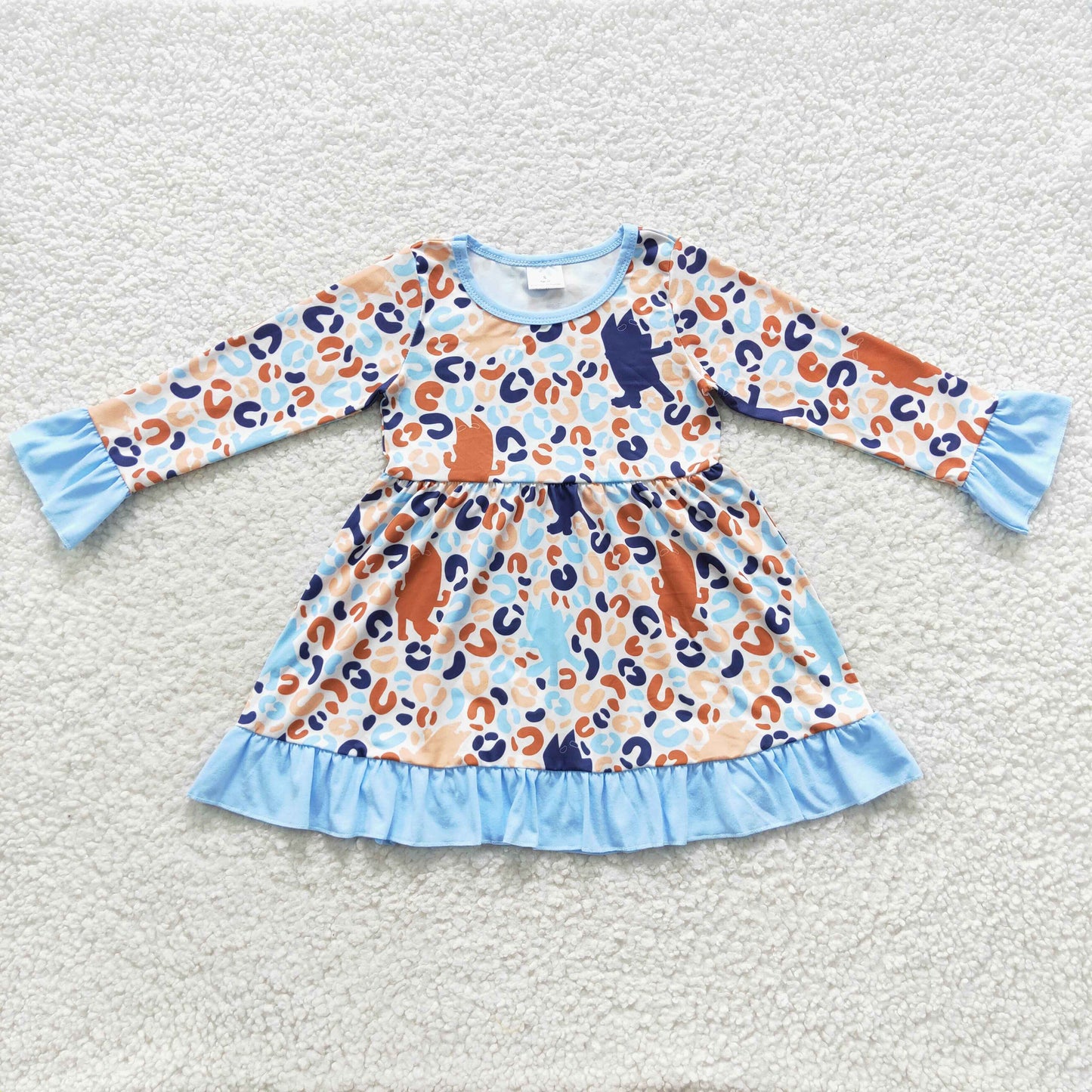 baby girls blue dog cartoon milk silk dress