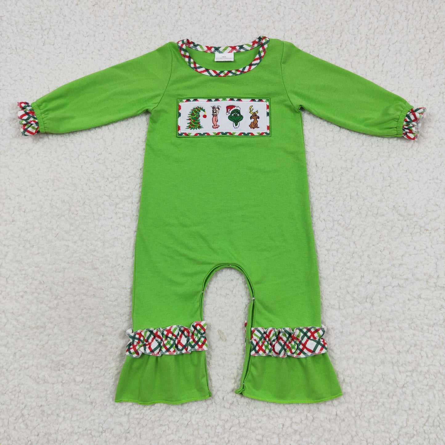 girl embroidery green cartoon Christmas romper