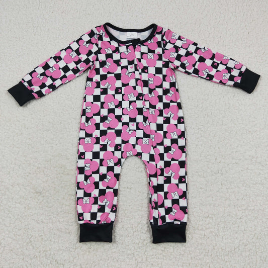 girls long sleeve pink cartoon zip romper