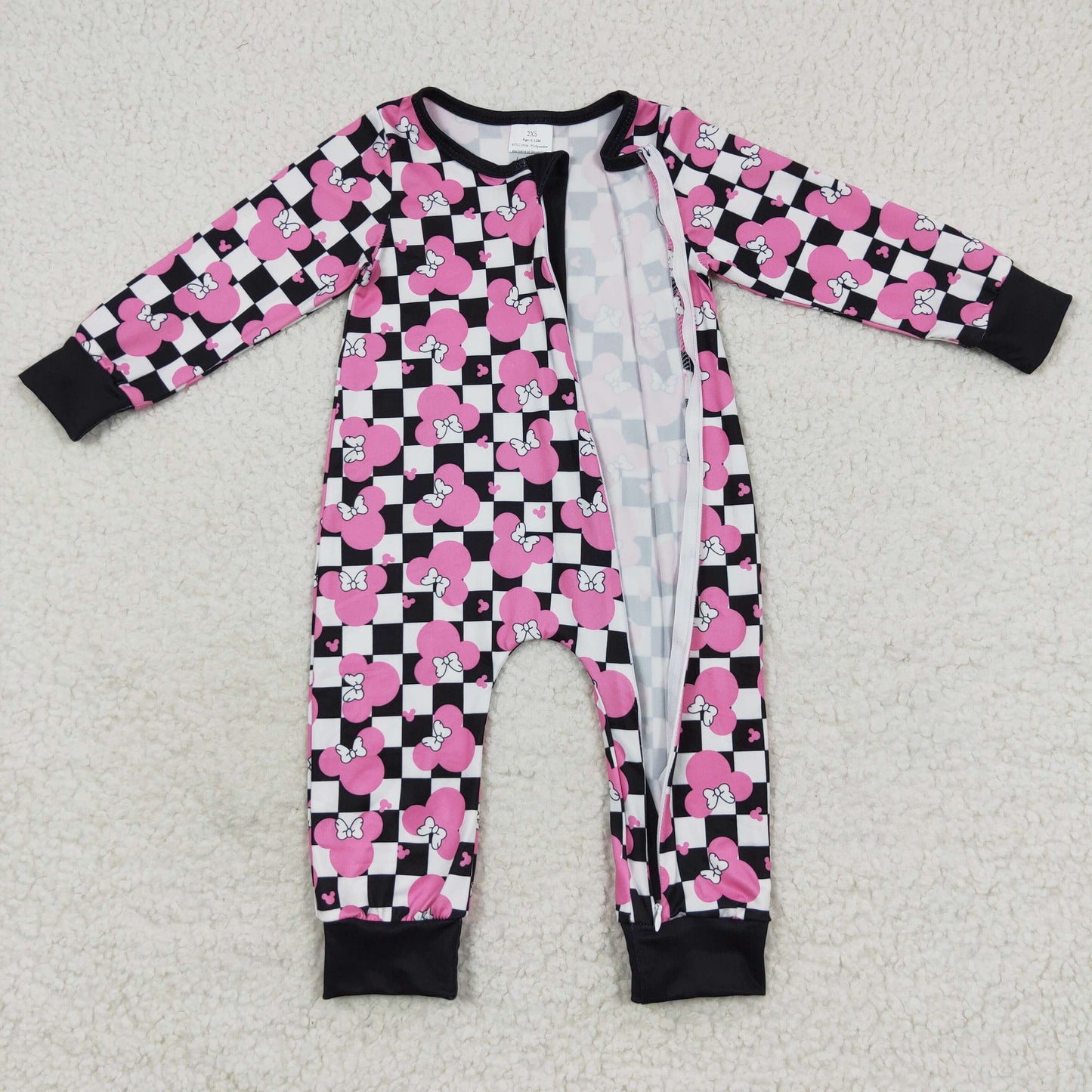 girls long sleeve pink cartoon zip romper