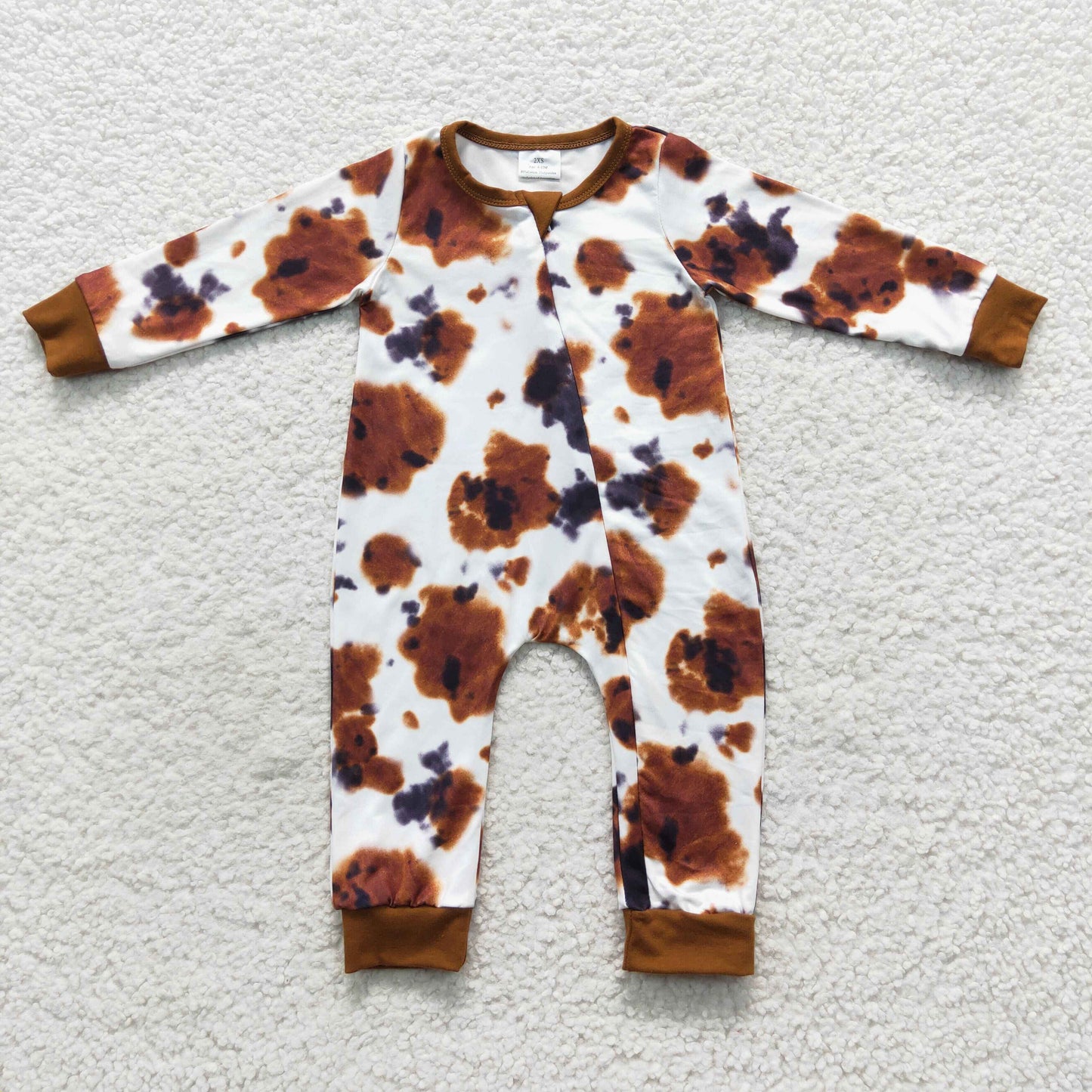 Toddles long sleeve brown cowhide zip romper