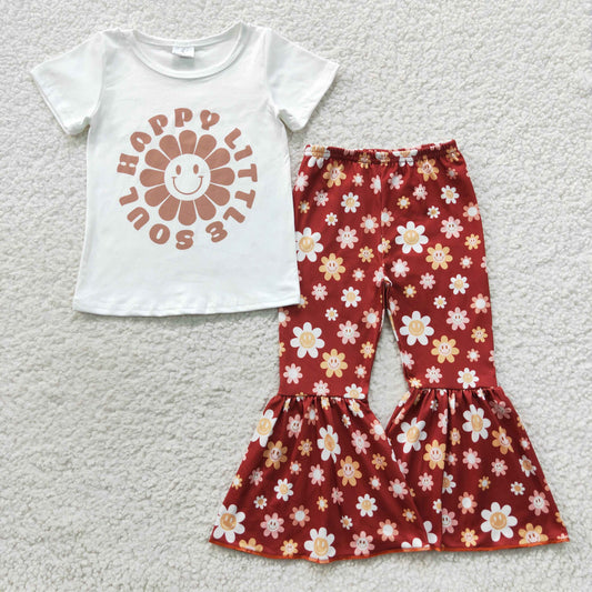 girls short sleeve sunshine top floral bell bottoms outfit