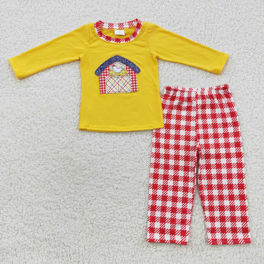 boy embroidery farm chicken clothing set