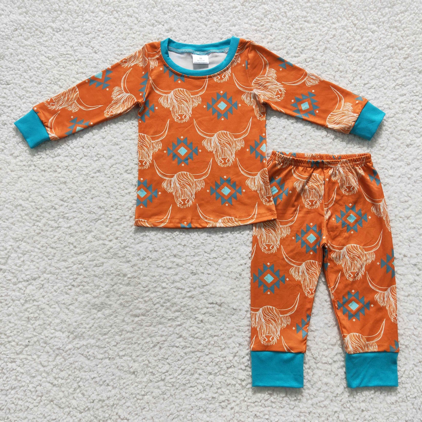 boy long sleeve highland cow pajama set