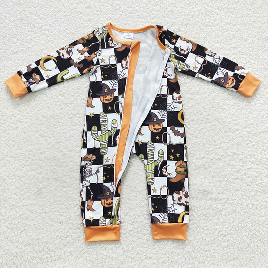 Halloween pumpkin ghost zip romper