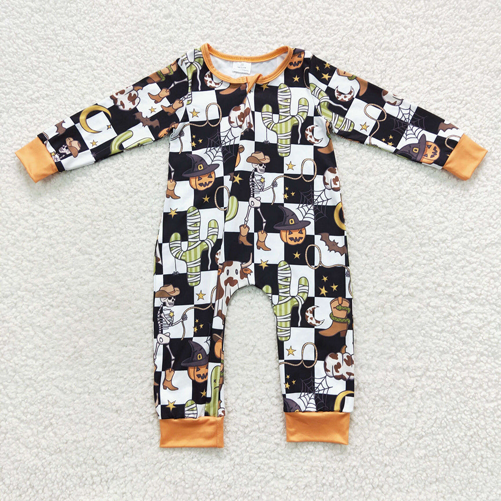 Halloween pumpkin ghost zip romper