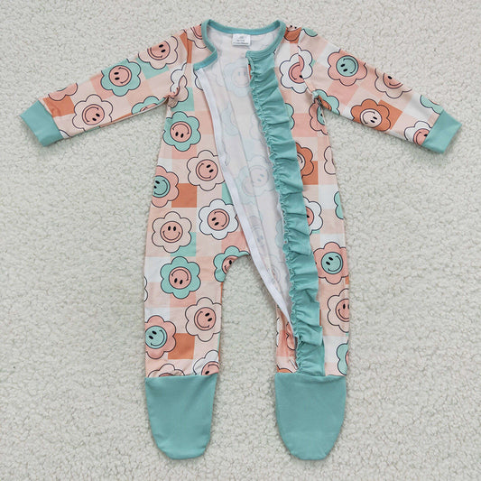 smile face long sleeve sunshine zip romper