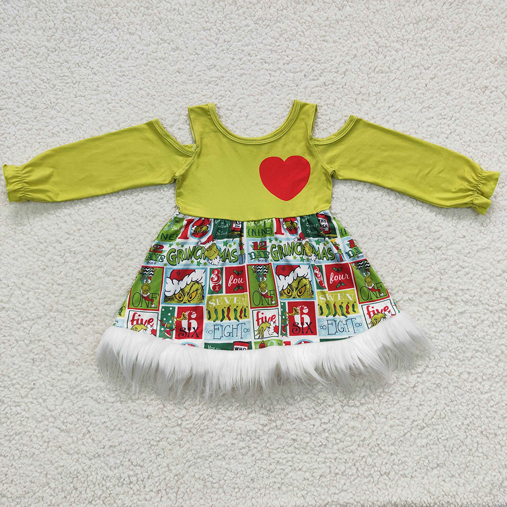 baby girls Christmas green cartoon dress wholesale girls dress