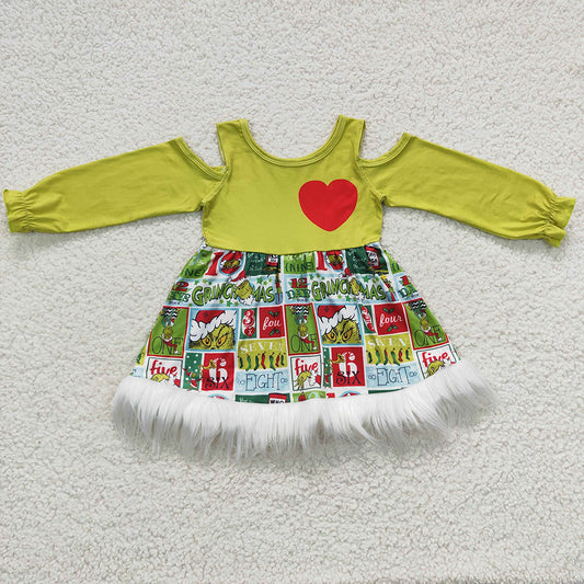 baby girls Christmas green cartoon dress wholesale girls dress