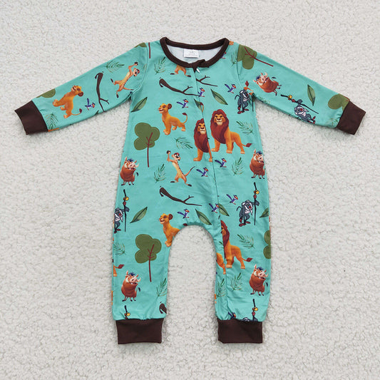 boy long sleeve zoo animal zip romper