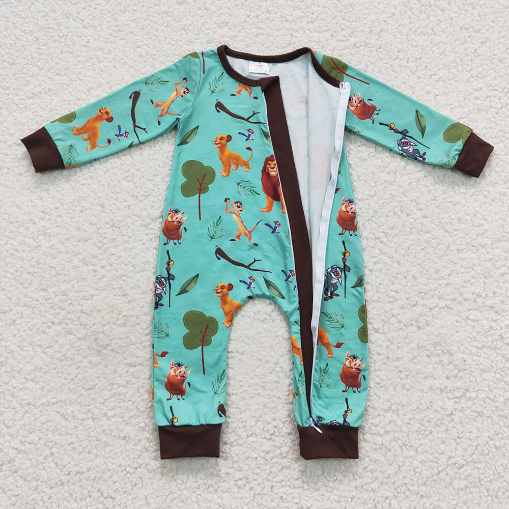 boy long sleeve zoo animal zip romper