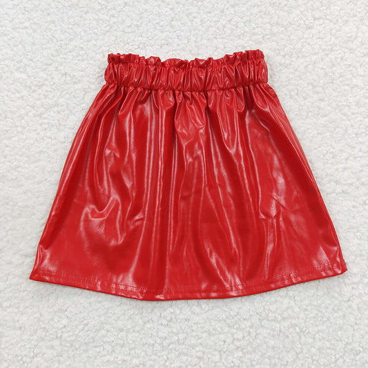 baby girls red pu leather skirt