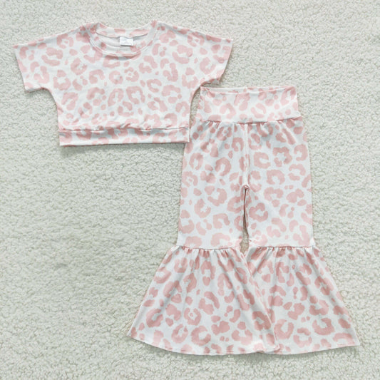 pink cheetah crop top bell bottoms clothes set