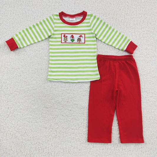 boy green cartoon long sleeve clothing set