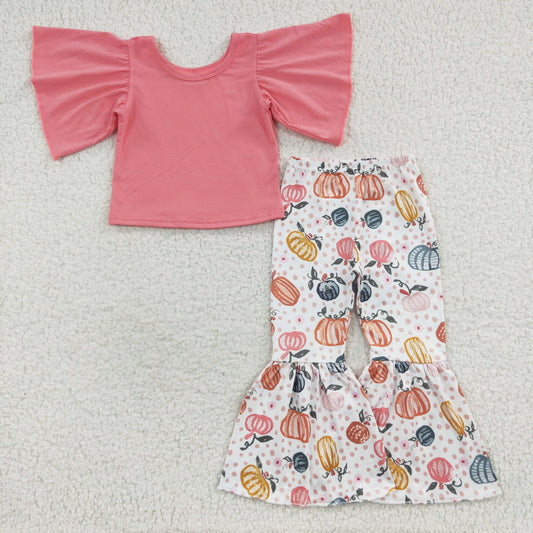 girls fall pumpkin clothing set wholesale price