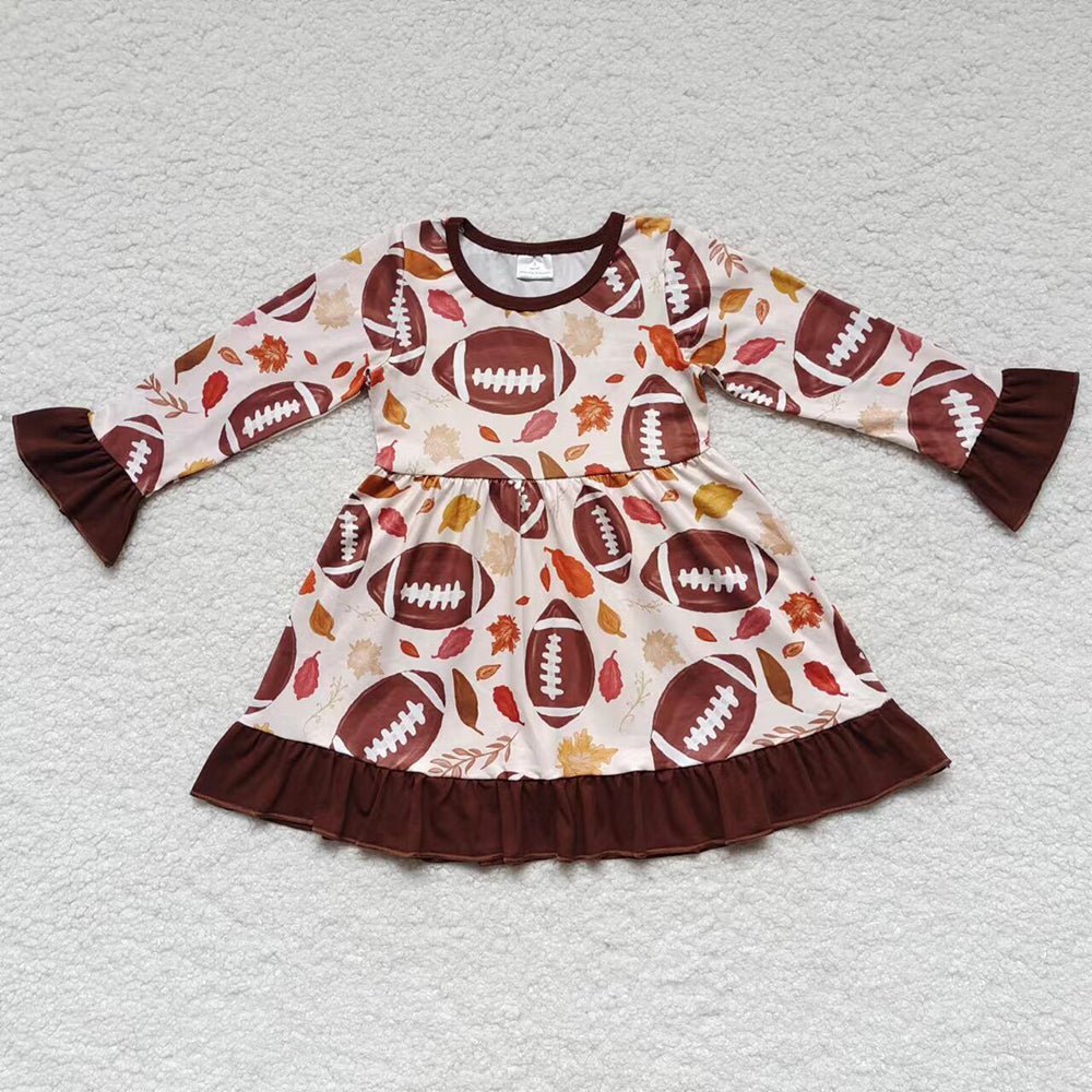 girls long sleeve football leaves dress