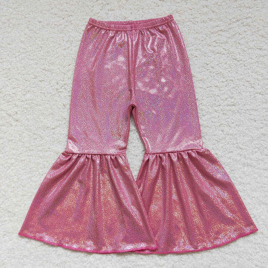 hot pink shiny Holographic Flare Pants spandex hologram bell bottoms