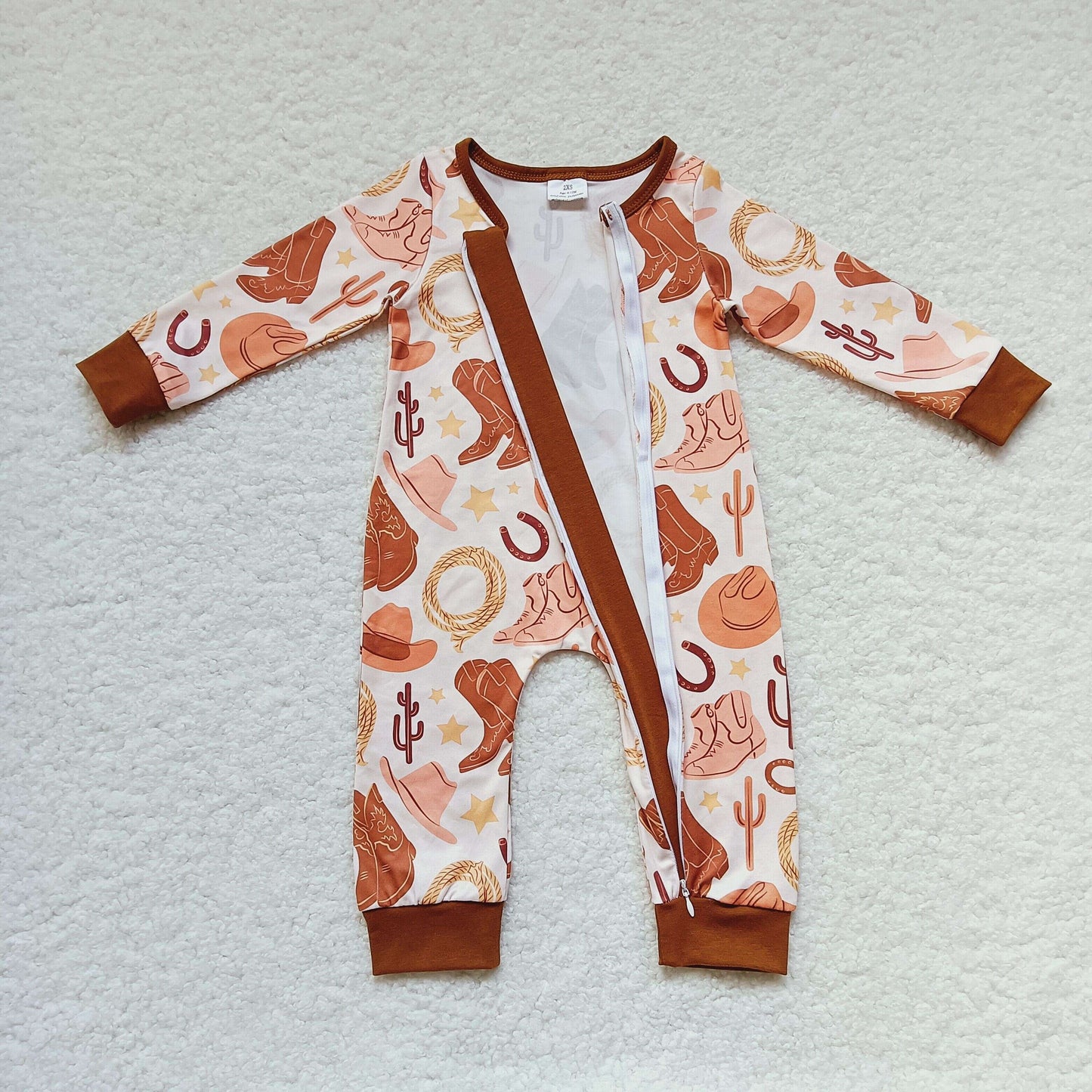 baby boy western long sleeve zip romper