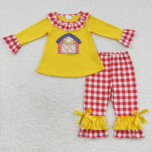 girls embroidery farm chicken clothing set