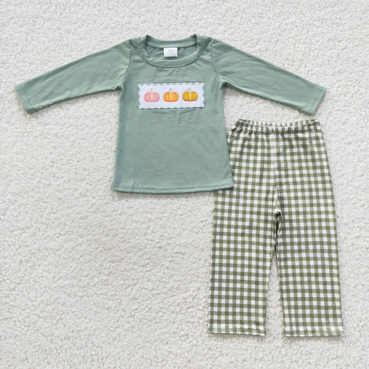 Boy embroidery pumpkin clothing set