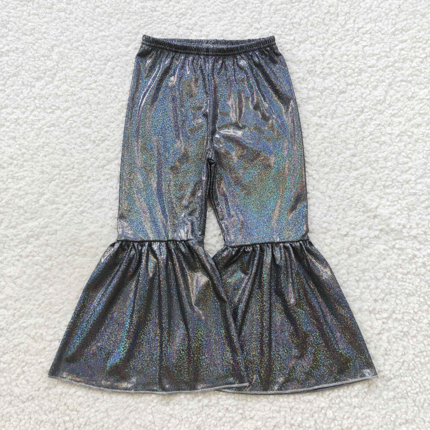 black shiny Holographic Flare Pants spandex hologram bell bottoms