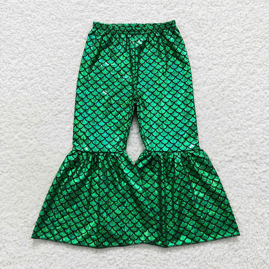 Green Mermaid PU Metallic flare pants