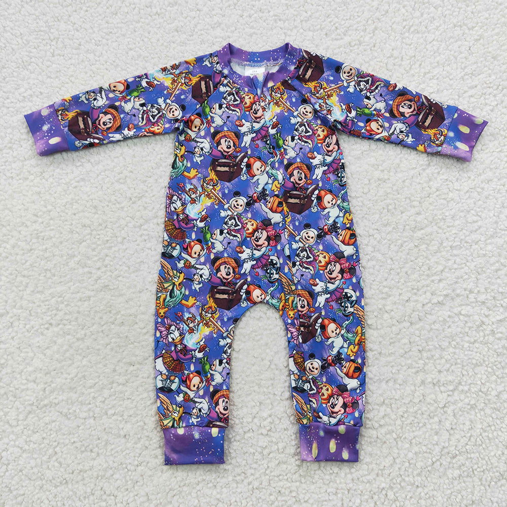 boy long sleeve Halloween pumpkin zip romper