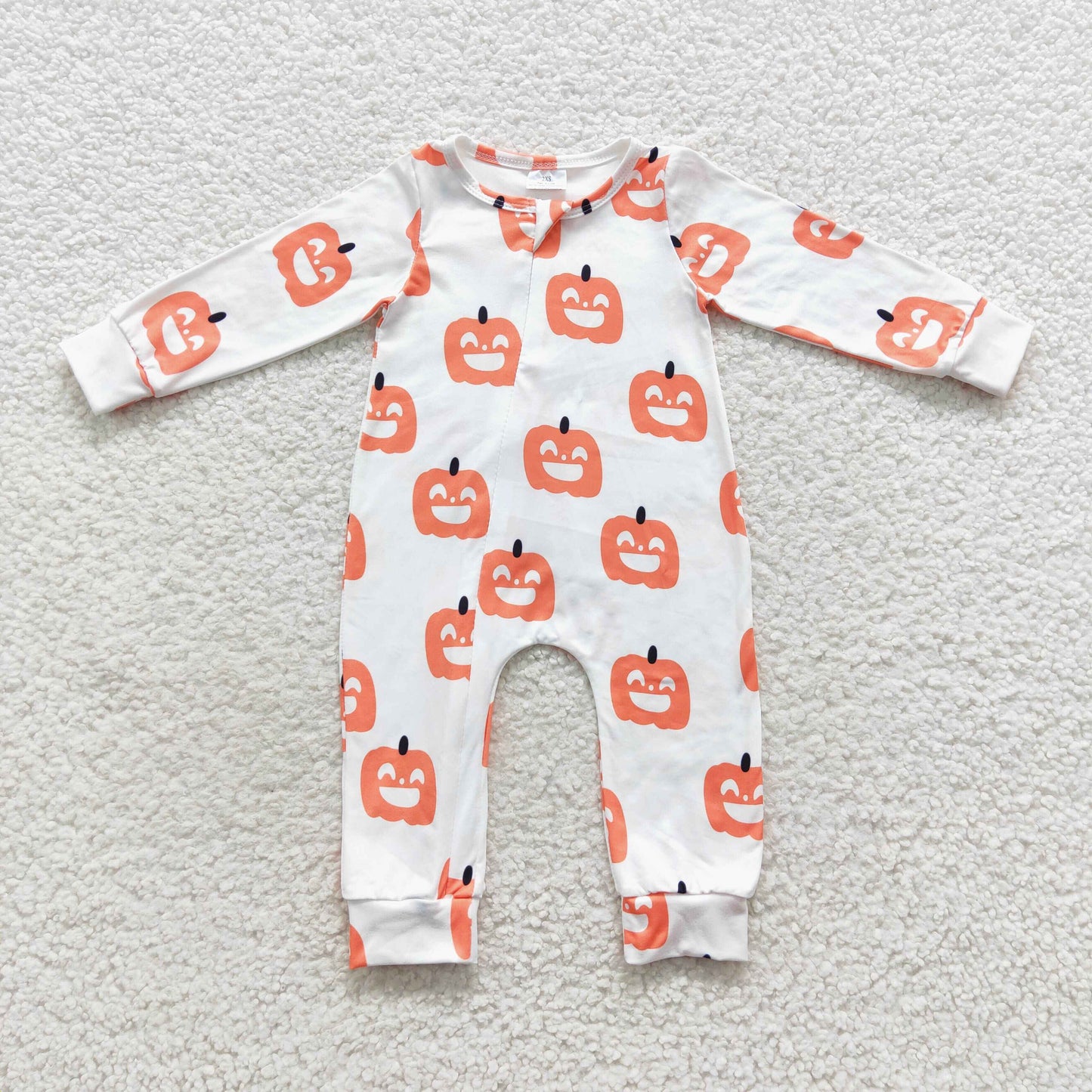 Halloween pumpkin long sleeve zip romper