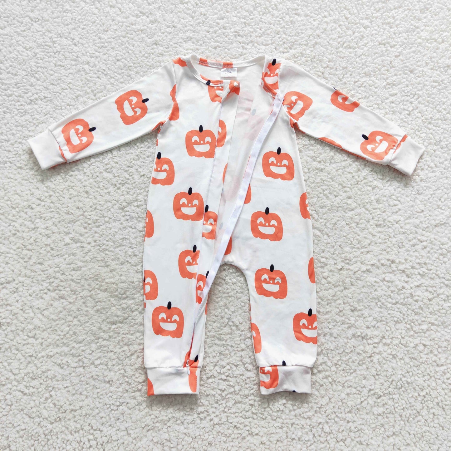 Halloween pumpkin long sleeve zip romper