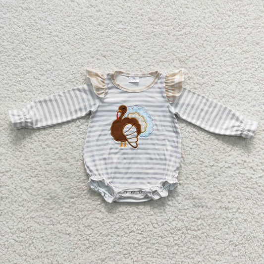 Embroidery turkey long sleeve romper
