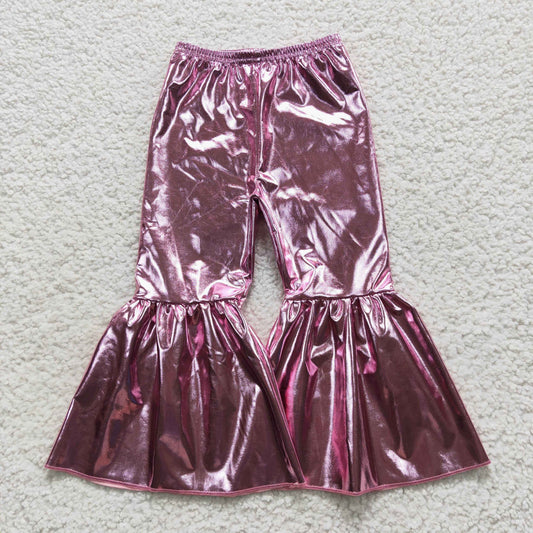Pink PU Metallic flare pants