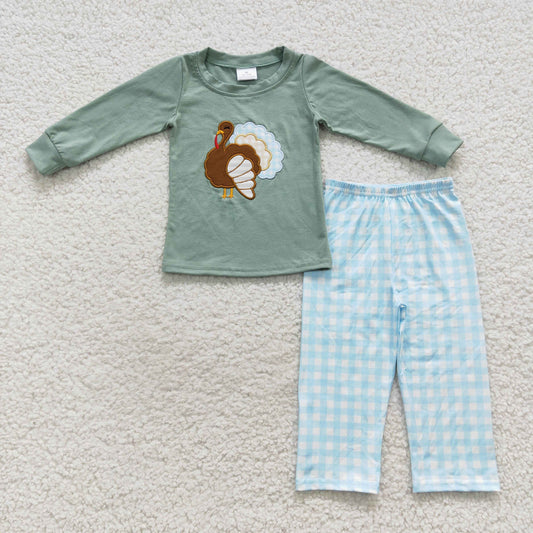 boy Embroidery Thanksgiving turkey 2pcs outfit