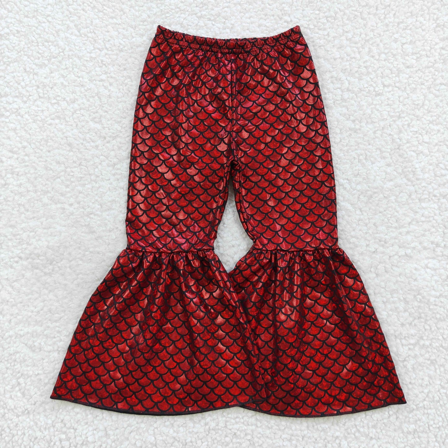 Red Mermaid PU Metallic flare pants