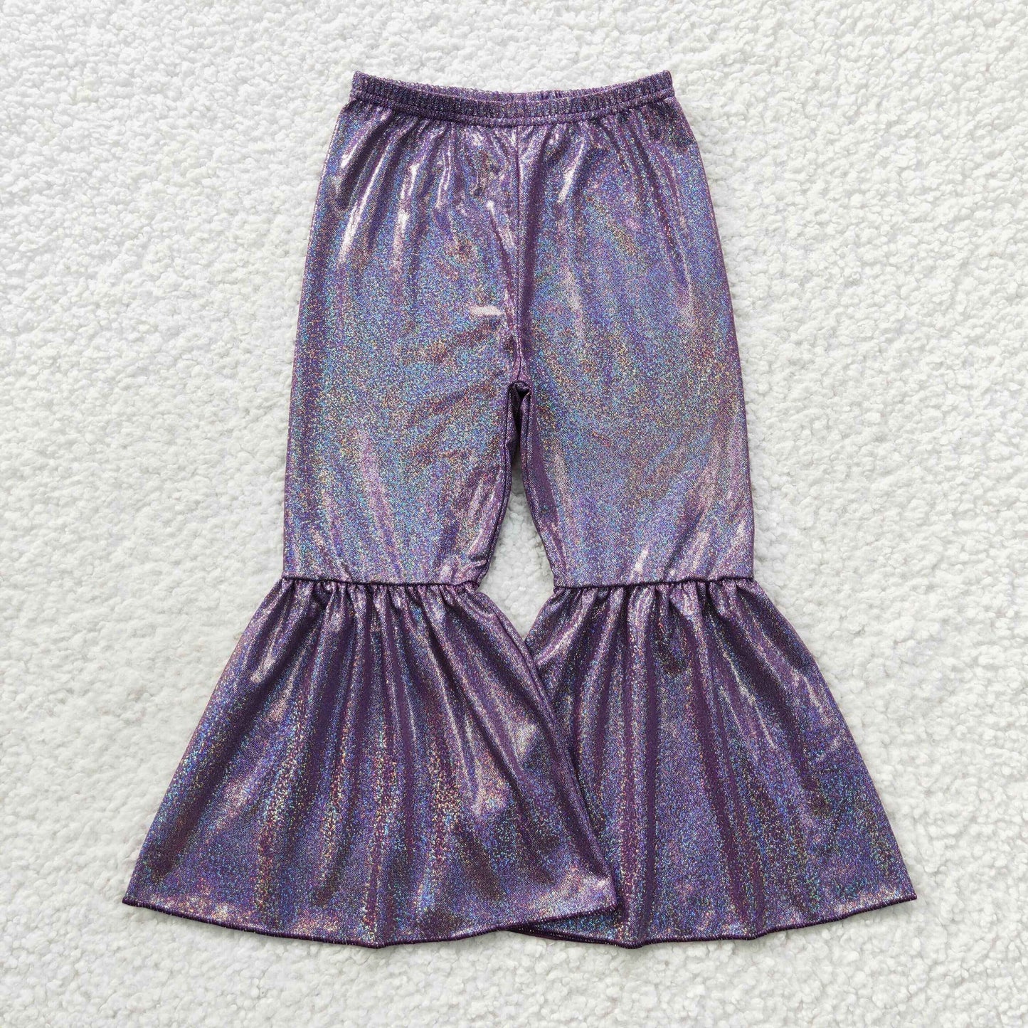 Purple shiny Holographic Flare Pants PU Metallic Pants