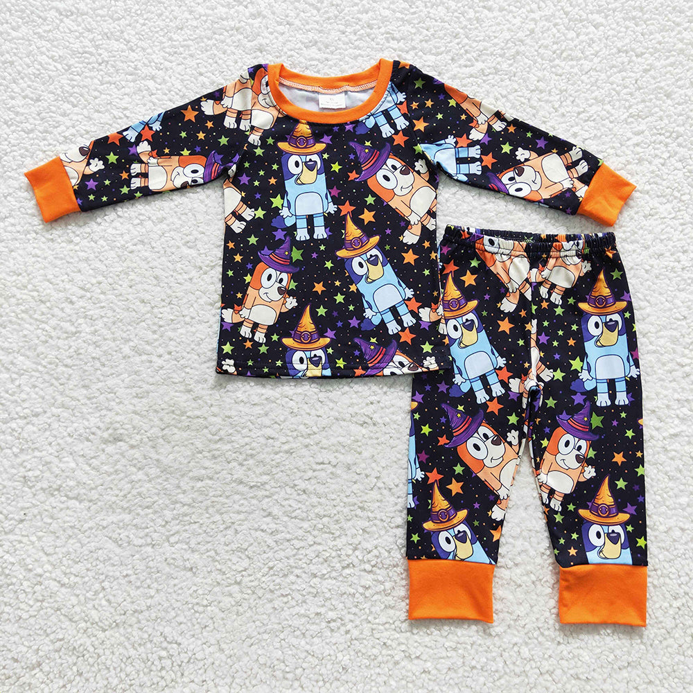 Blue cartoon dog boy Halloween holiday pajama set