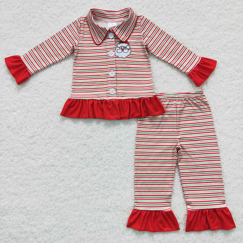 girls Embroidery Santa Claus Christmas pajama set