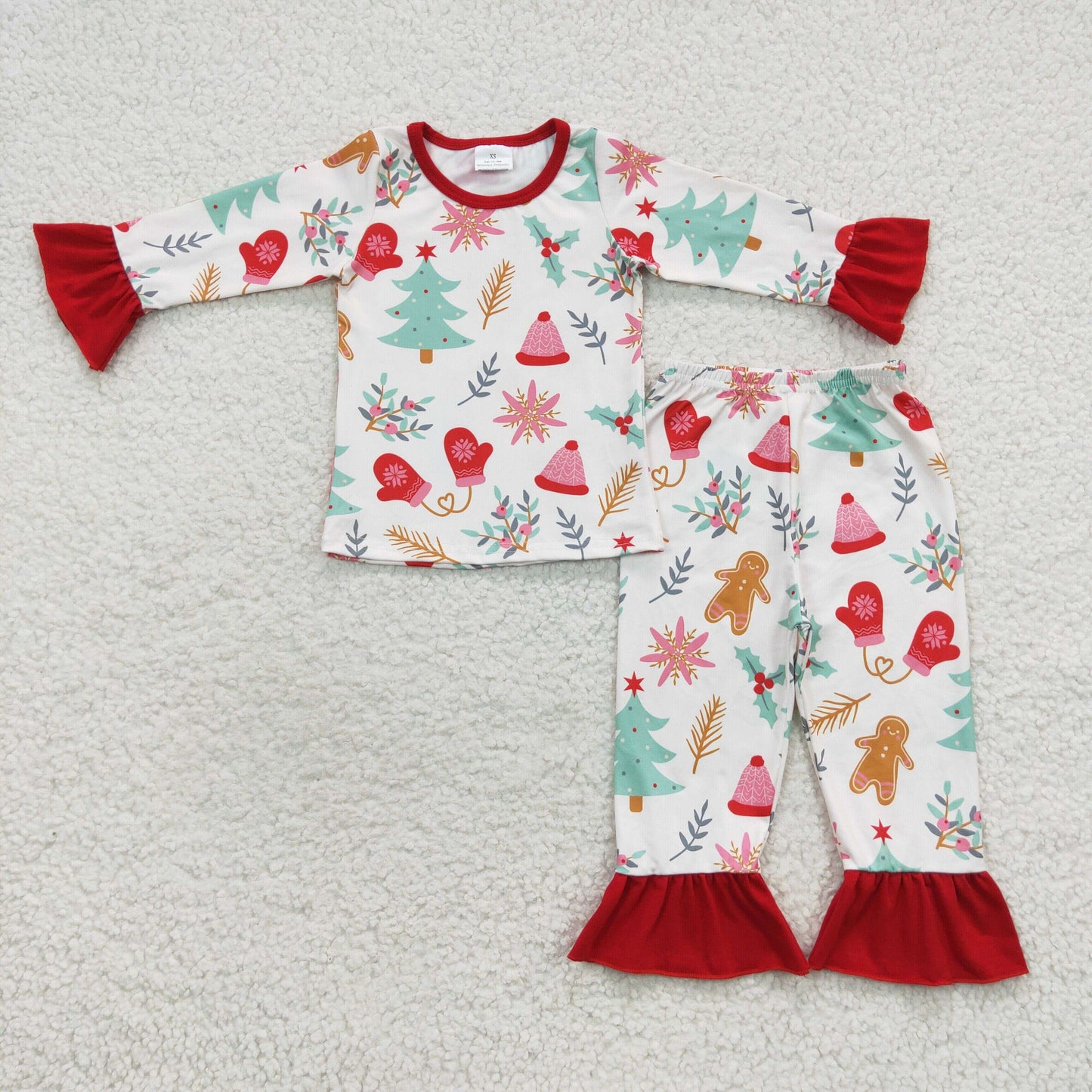 Christmas tree girls long sleeve milk silk pajama set