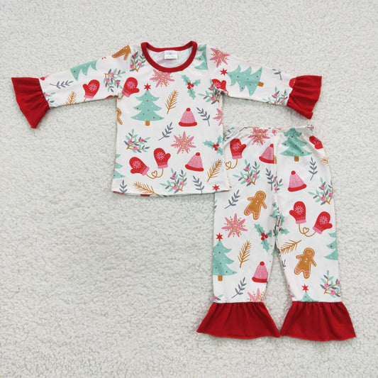 Christmas tree girls long sleeve milk silk pajama set