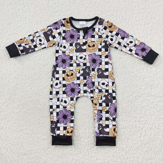 Halloween ghost pumpkin candy zip romper