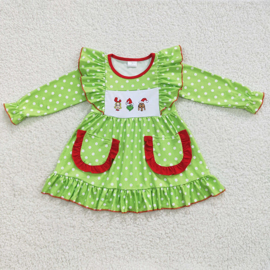 Baby girls green cartoon long sleeve Christmas dress