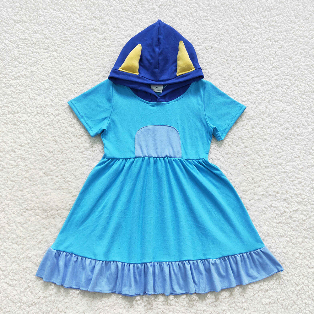 Wholesale blue dog hoodie style dress