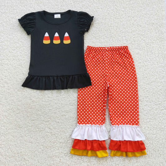 Halloween embroidery candy corn girls clothing set